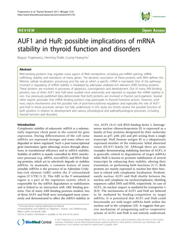 AUF1 and Hur: Possible Implications of Mrna Stability in Thyroid Function and Disorders Bogusz Trojanowicz, Henning Dralle, Cuong Hoang-Vu*