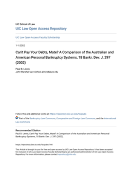 A Comparison of the Australian and American Personal Bankruptcy Systems, 18 Bankr