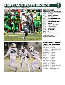 PORTLAND STATE VIKINGS 2019 Spring Football Prospectus 2019 VIKINGS FOOTBALL SCHEDULE Aug