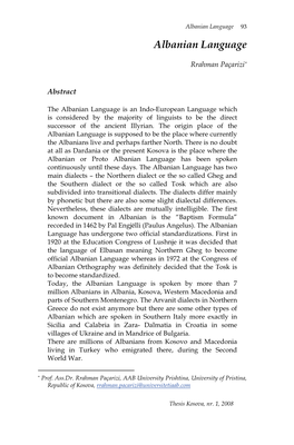 Albanian Language 93 Albanian Language