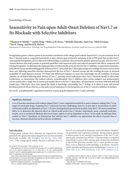 Insensitivity to Pain Upon Adult-Onset Deletion of Nav1.7 Or Its Blockade with Selective Inhibitors