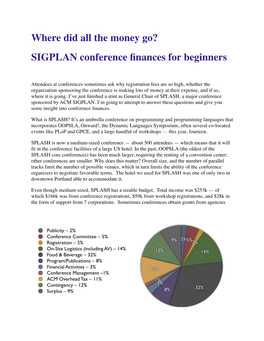 Where Did All the Money Go? SIGPLAN Conference ﬁnances for Beginners