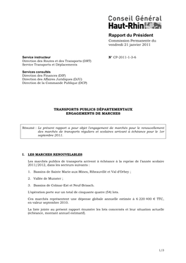 Rapport Du Président Commission Permanente Du Vendredi 21 Janvier 2011