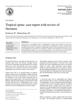 Tropical Sprue: Case Report with Review of Literature