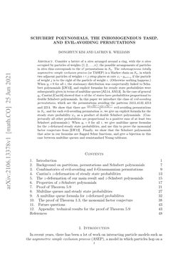 Arxiv:2106.13378V1 [Math.CO] 25 Jun 2021 the .Cmiaoiso Vlaodn and Pol Evil-Avoiding Schubert of and Combinatorics Permutations Partitions, on 3