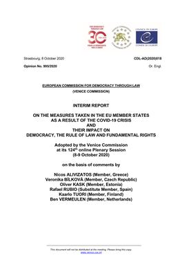 Interim Report on the Measures Taken in the EU Member States As a Result