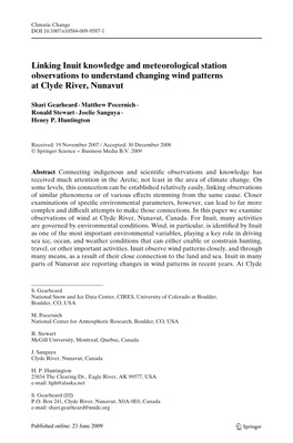 Linking Inuit Knowledge and Meteorological Station Observations to Understand Changing Wind Patterns at Clyde River, Nunavut