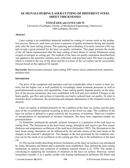 Ae Signals During Laser Cutting of Different Steel Sheet Thicknesses