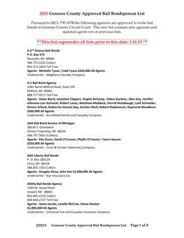 2011 Genesee County Approved Bail Bondsperson List