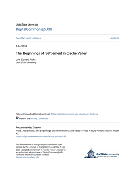 The Beginnings of Settlement in Cache Valley