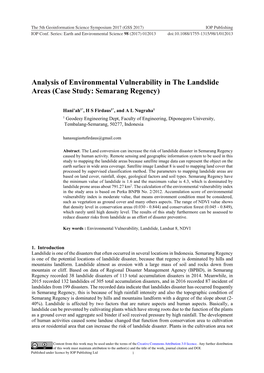 Analysis of Environmental Vulnerability in the Landslide Areas (Case Study: Semarang Regency)