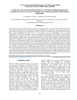 Land Use and Land Cover Changes in a Human-Wildlife Mediated Landscape of Save Valley Conservancy, South-Eastern Lowveld of Zimbabwe