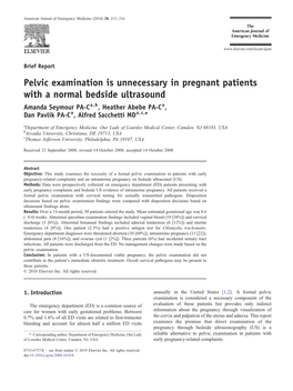 Pelvic Examination Is Unnecessary in Pregnant Patients with a Normal