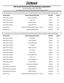 The Local Government Purchasing Cooperative for the Period 09/01/2020 to 08/31/2021 Final Catalog Award Report for Copier Equipment and Supplies #616-20