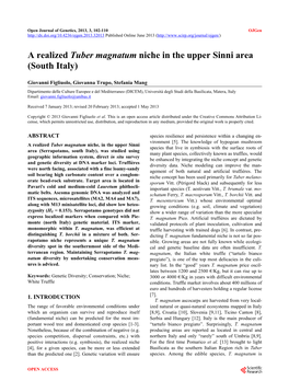 A Realized Tuber Magnatum Niche in the Upper Sinni Area (South Italy)