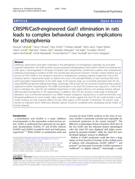 CRISPR/Cas9-Engineered Gad1 Elimination in Rats Leads To