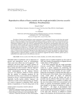 Reproductive Effects of Heavy Metals on the Rough Periwinkle Littorina Saxatilis (Mollusca: Prosobranchia)