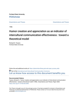 Humor Creation and Appreciation As an Indicator of Intercultural Communication Effectiveness : Toward a Theoretical Model