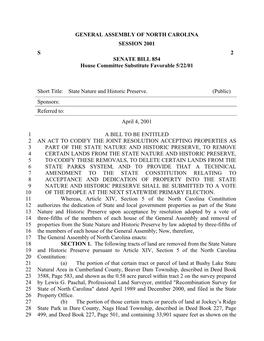 GENERAL ASSEMBLY of NORTH CAROLINA SESSION 2001 S 2 SENATE BILL 854 House Committee Substitute Favorable 5/22/01