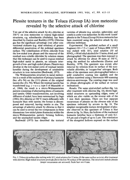 Plessite Textures in the Toluca (Group IA) Iron Meteorite Revealed by the Selective Attack of Chlorine