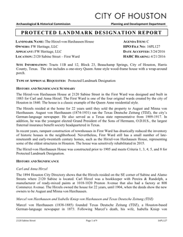 Protected Landmark Designation Report