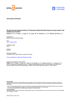 Novel Pharmacological Actions of Trequinsin Hydrochloride Improve Human Sperm Cell Motility and Function Mcbrinn, R