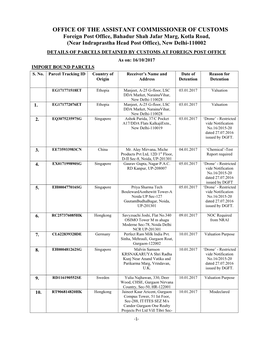 Import Parcels As on Date 16-10-2017