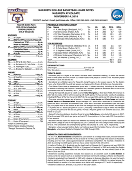 Nazareth College Basketball Game Notes Nazareth At