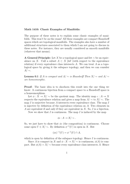 Math 1410: Classic Examples of Manifolds