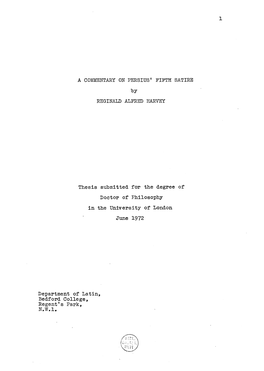 A Commentary on Persius* Fifth Satire Reginald Alfred