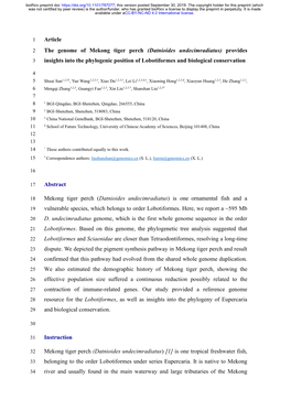 The Genome of Mekong Tiger Perch (Datnioides Undecimradiatus) Provides 3 Insights Into the Phylogenic Position of Lobotiformes and Biological Conservation