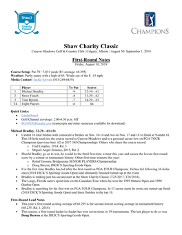 Shaw Charity Classic Canyon Meadows Golf & Country Club | Calgary, Alberta | August 30- September 1, 2019