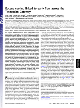 Eocene Cooling Linked to Early Flow Across the Tasmanian Gateway