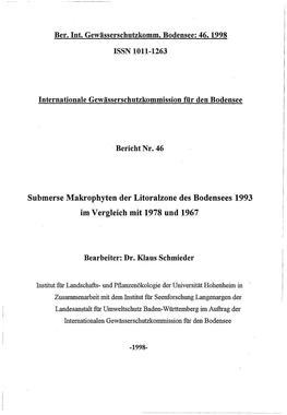 Submerse Makrophyten Der Litoralzone Des Bodensees 1993 Im Vergleich Mit 1978 Und 1967