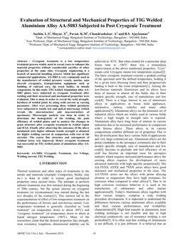 Evaluation of Structural and Mechanical Properties of TIG Welded Aluminium Alloy AA-5083 Subjected to Post Cryogenic Treatment