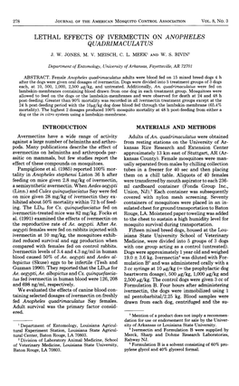 Lethal Effects of Ivermectin on Anophezes Quadnimaculatus