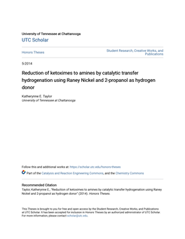 Reduction of Ketoximes to Amines by Catalytic Transfer Hydrogenation Using Raney Nickel and 2-Propanol As Hydrogen Donor