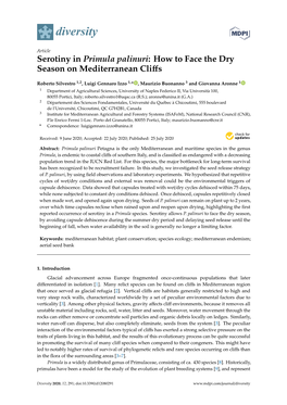 Serotiny in Primula Palinuri: How to Face the Dry Season on Mediterranean Cliﬀs