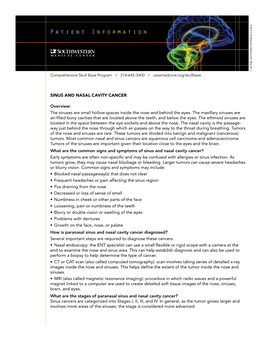 Sinus and Nasal Cavity Cancer: Patient Information