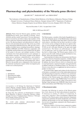 Pharmacology and Phytochemistry of the Nitraria Genus (Review)