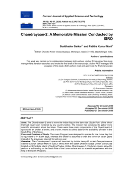 Chandrayaan-2: a Memorable Mission Conducted by ISRO