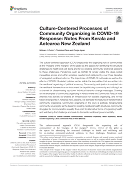 Culture-Centered Processes of Community Organizing in COVID-19 Response: Notes from Kerala and Aotearoa New Zealand