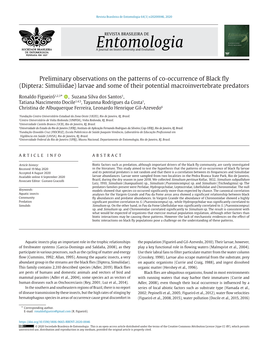 Diptera: Simuliidae) Larvae and Some of Their Potential Macroinvertebrate Predators