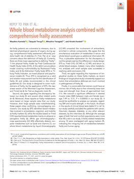 Whole Blood Metabolome Analysis Combined with LETTER Comprehensive Frailty Assessment