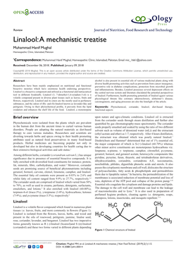 Linalool: a Mechanistic Treatise Muhammad Hanif Mughal Homeopathic Clinic, Islamabad, Pakistan