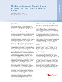 The Determination of Carbohydrates, Alcohols, and Glycols in Fermentation Broths