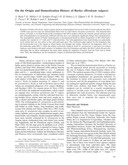 On the Origin and Domestication History of Barley (Hordeum Vulgare)