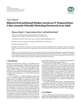 Bilateral Oval and Round Window Atresia on CT Temporal Bone: a Rare Anomaly Clinically Mimicking Otosclerosis in an Adult