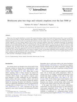 Bristlecone Pine Tree Rings and Volcanic Eruptions Over the Last 5000 Yr ⁎ Matthew W