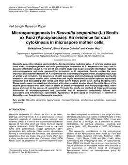 Apocynaceae): an Evidence for Dual Cytokinesis in Microspore Mother Cells